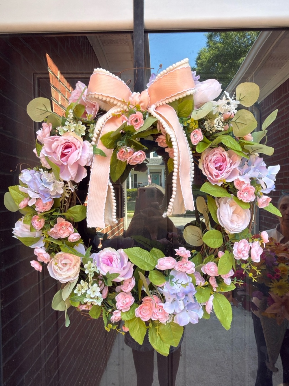 **SOLD** MOTHERS LOVE - Floral Wreath with Ribbon Bow - Door Wreath - Hand Made